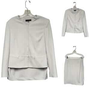 Halston 2PC Single Breasted Long Sleeve Skirt Suit Color Blue Size 12